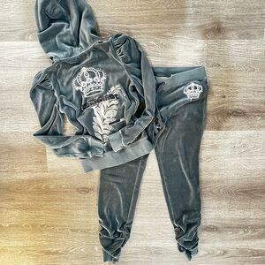Vintage Juicy Couture Gray Velour Tracksuit with Crown Embroidery